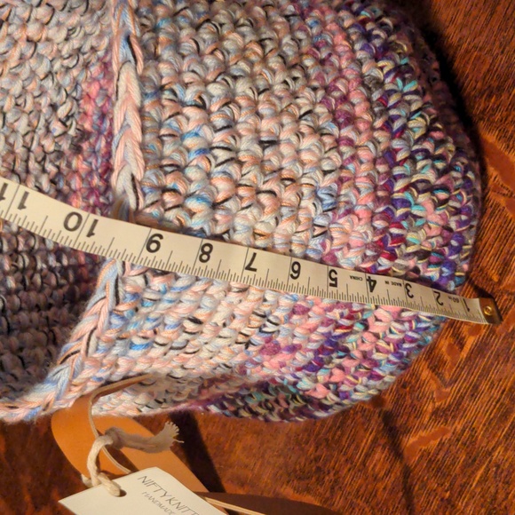 NWT! Handmade Crochet Multicolor Market Basket Tote Tan Faux Leather Straps - Picture 6 of 8